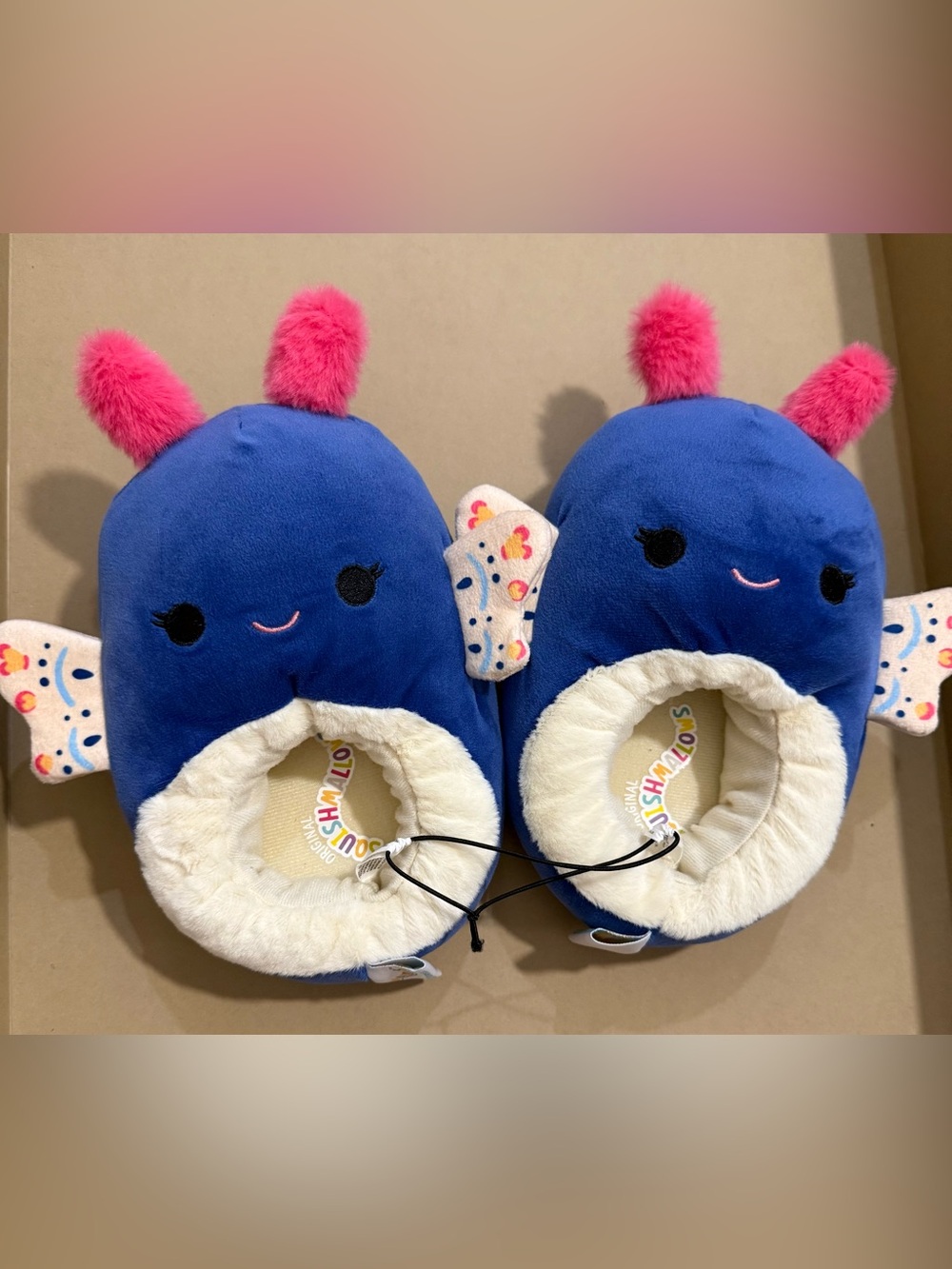 New Squishmallow Blue Plush Slippers with Pink Pom - little girl size 13